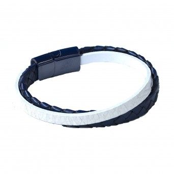 Pulseira Blue & White Leather