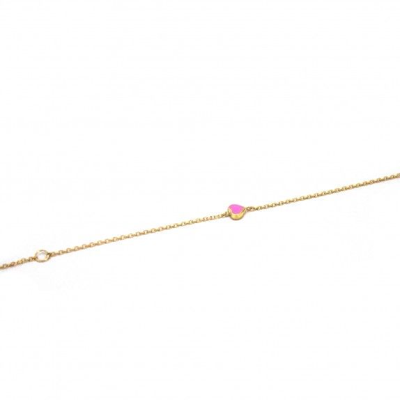 Pulseira Ouro 9kts - Corao Esmalte Rosa