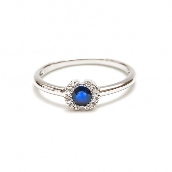 Anel Ouro 18kts C/Diamantes&Safira - Confia