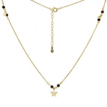 COLAR DOURADO ESTRELAS&PEDRAS NEGRAS