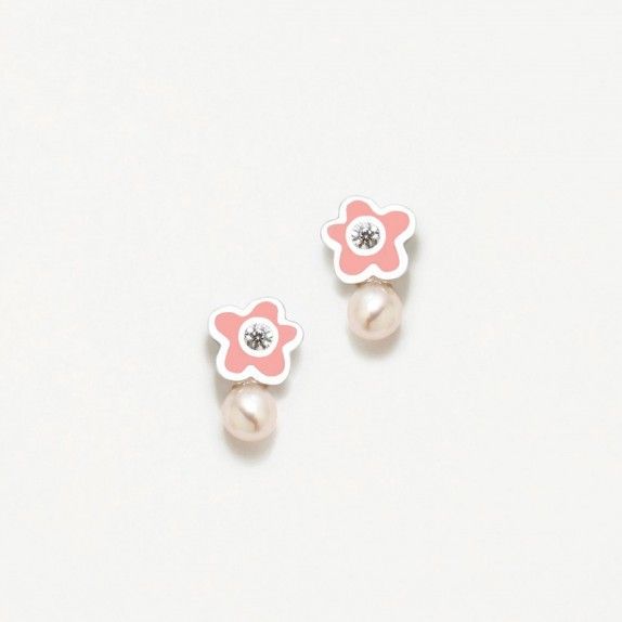 AGATHA FLOWER PINK AND PEARL EARRINGS - BABY