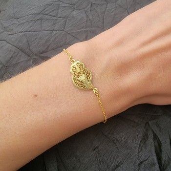 PULSEIRA DOURADA FILIGRANA CORAO VIANA
