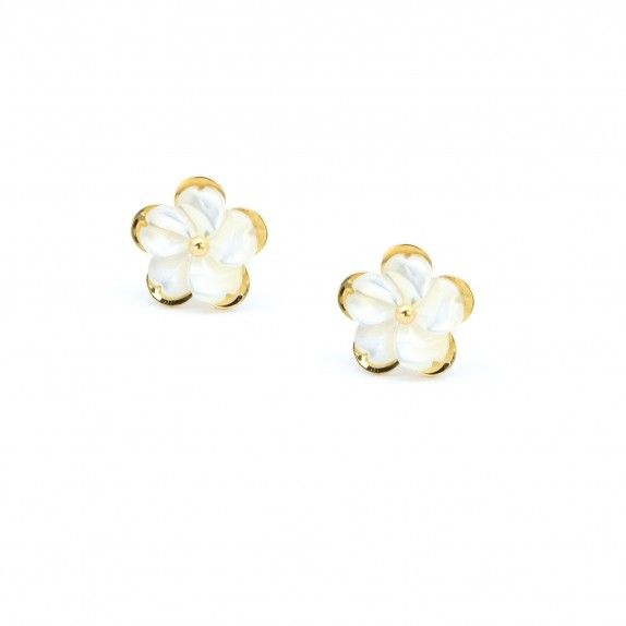 Brincos Ouro 9kts - Flor C/Efeito Prola