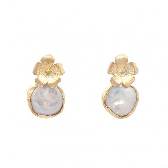 GOLDEN SILVER MOTHER OF PEARL EARRINGS - FLOWER COLLECTION