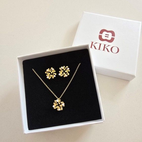 CONJUNTO PRATA DOURADA PROLAS - COLAR&BRINCO COLEO FLOWER