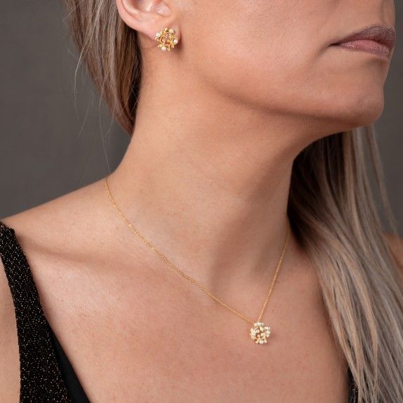 CONJUNTO PRATA DOURADA PROLAS - COLAR&BRINCO COLEO FLOWER