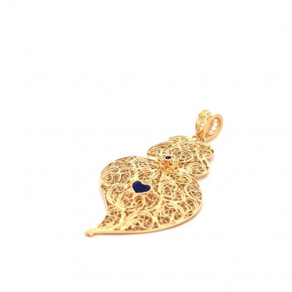 MEDALHA PRATA DOURADA FILIGRANA - CORAO DE VIANA