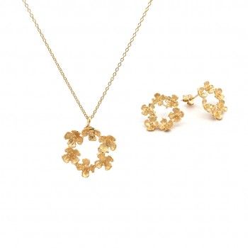 CONJUNTO PRATA DOURADA - COLAR&BRINCO COLEO FLOWER