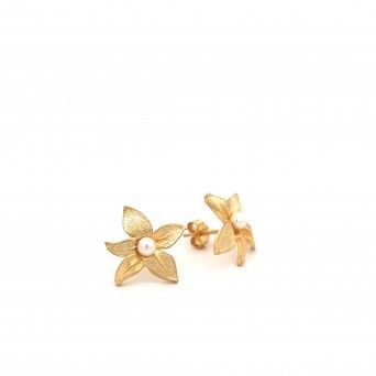 CONJUNTO PRATA DOURADA PROLAS - COLAR&BRINCO COLEO FLOWER