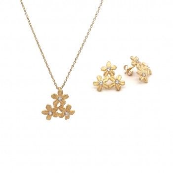 CONJUNTO PRATA DOURADA ZIRCNIAS - COLAR&BRINCO COLEO FLOWER