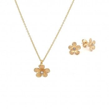 CONJUNTO PRATA DOURADA ZIRCNIA - COLAR&BRINCO COLEO FLOWER