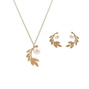 CONJUNTO PRATA DOURADA PROLAS - COLAR&BRINCO COLEO FLOWER