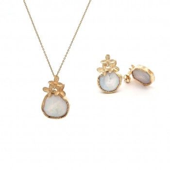 CONJUNTO PRATA DOURADA MADREPROLA - COLAR&BRINCO COLEO FLOWER