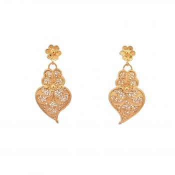 GOLDEN SILVER FILIGREE EARRINGS - HEART OF VIANA                         