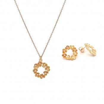 CONJUNTO PRATA DOURADA PROLAS - COLAR&BRINCO COLEO FLOWER