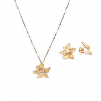 CONJUNTO PRATA DOURADA ZIRCNIAS - COLAR&BRINCO COLEO FLOWER