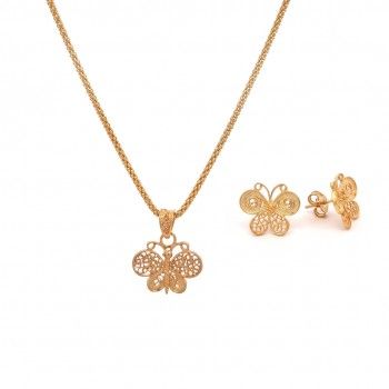 CONJUNTO PRATA DOURADA FILIGRANA - COLAR&BRINCO BORBOLETA
