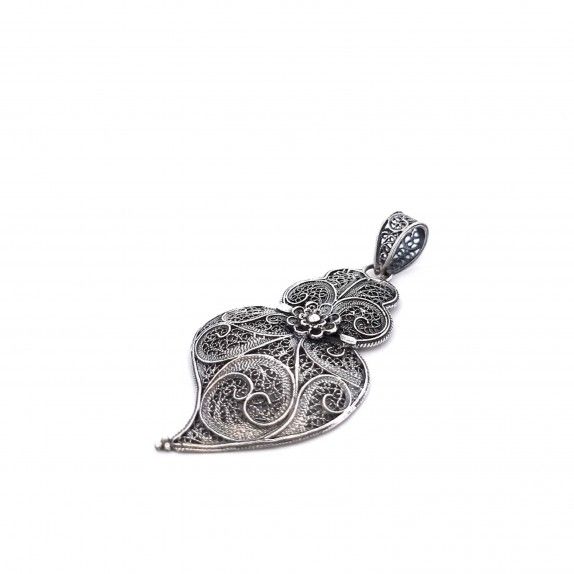 MEDALHA PRATA BRANCA  FILIGRANA - CORAO DE VIANA