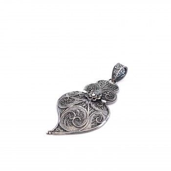 MEDALHA PRATA BRANCA  FILIGRANA - CORAO DE VIANA