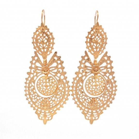 BRINCOS PRATA DOURADA FILIGRANA - RAINHA