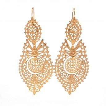 BRINCOS PRATA DOURADA FILIGRANA - RAINHA