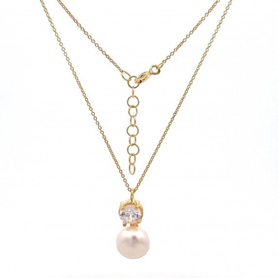 CONJUNTO PRATA DOURADA PROLAS E ZIRCNIAS - COLAR&BRINCO COLEO FLOWER