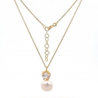 CONJUNTO PRATA DOURADA PROLAS E ZIRCNIAS - COLAR&BRINCO COLEO FLOWER