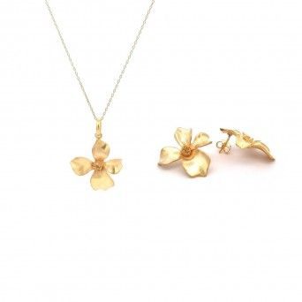 CONJUNTO PRATA DOURADA  - COLAR&BRINCO COLEO FLOWER