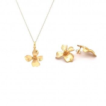 CONJUNTO PRATA DOURADA  - COLAR&BRINCO COLEO FLOWER
