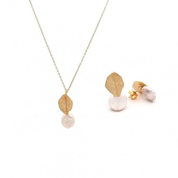 CONJUNTO PRATA DOURADA MADREPROLA - COLAR&BRINCO COLEO FLOWER