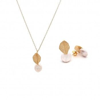CONJUNTO PRATA DOURADA MADREPROLA - COLAR&BRINCO COLEO FLOWER