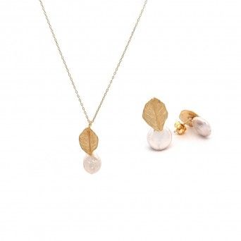 CONJUNTO PRATA DOURADA MADREPROLA - COLAR&BRINCO COLEO FLOWER