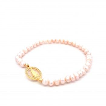 PULSEIRA PRATA DOURADA PROLAS E ZIRCNIAS - NOSSA SENHORA DE FTIMA