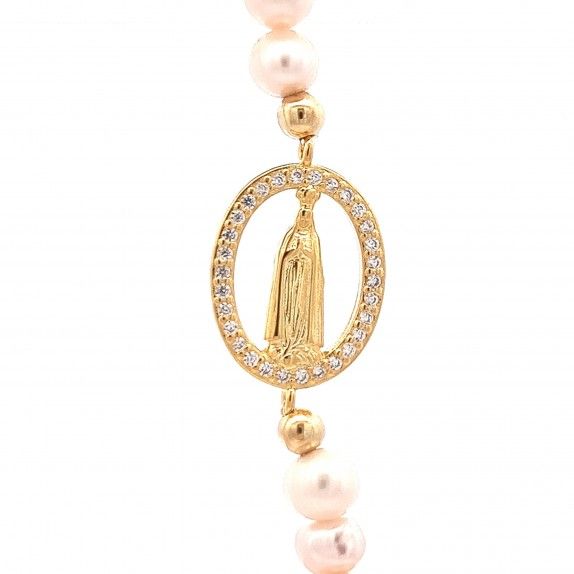PULSEIRA PRATA DOURADA PROLAS E ZIRCNIAS - NOSSA SENHORA DE FTIMA