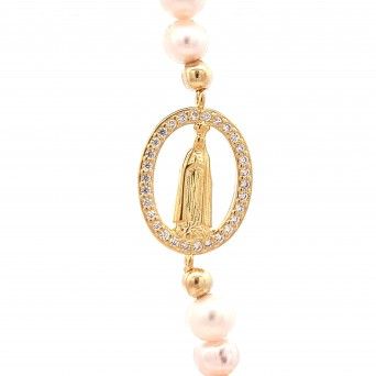 PULSEIRA PRATA DOURADA PROLAS E ZIRCNIAS - NOSSA SENHORA DE FTIMA