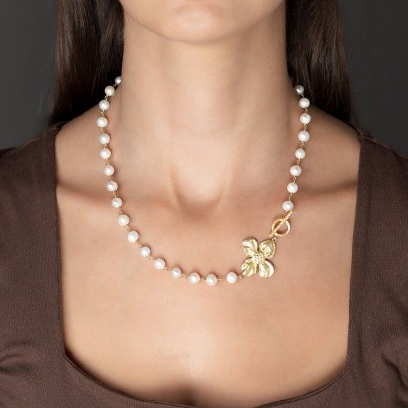 COLAR PRATA DOURADA PROLAS - COLEO FLOWER