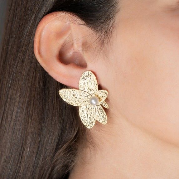 BRINCOS PRATA DOURADA PROLA - COLEO FLOWER