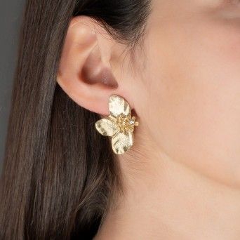BRINCOS PRATA DOURADA ZIRCNIAS - COLEO FLOWER