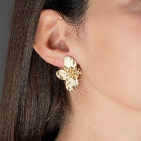 BRINCOS PRATA DOURADA ZIRCNIAS - COLEO FLOWER