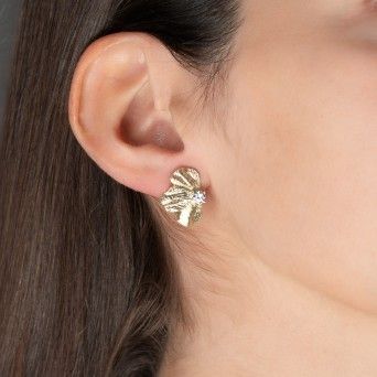 BRINCOS PRATA DOURADA ZIRCNIA - COLEO FLOWER