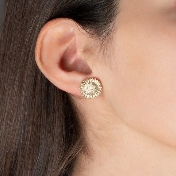 BRINCOS PRATA DOURADA GIRASOL - COLEO FLOWER