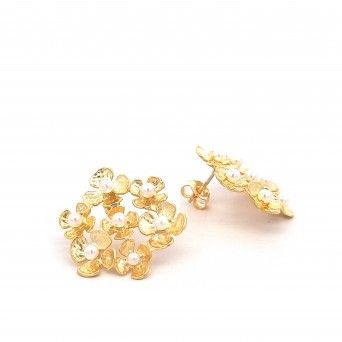 Gold-plated silver earrings with pearls - Flower Collection