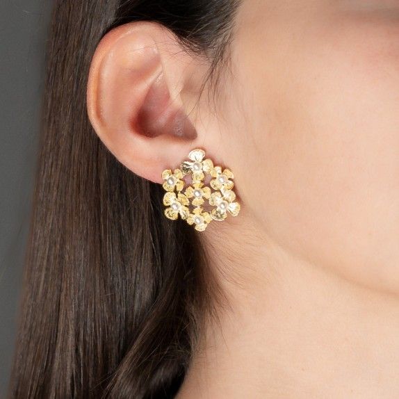 Gold-plated silver earrings with pearls - Flower Collection