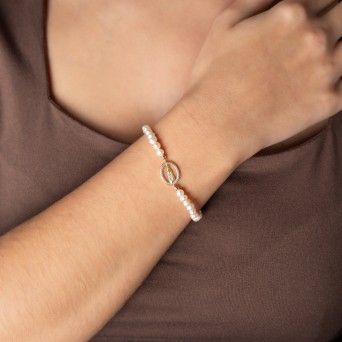 PULSEIRA PRATA DOURADA PÉROLAS E ZIRCÓNIAS - NOSSA SENHORA DE FÁTIMA PULSEIRA PRATA DOURADA PÉROLAS E ZIRCÓNIAS - NOSSA SENHORA DE FÁTIMA