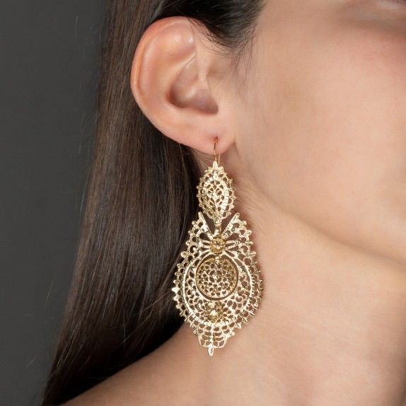 BRINCOS PRATA DOURADA FILIGRANA - RAINHA BRINCOS PRATA DOURADA FILIGRANA - RAINHA