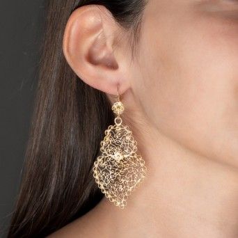 BRINCOS PRATA DOURADA FILIGRANA - CORAO DE VIANA