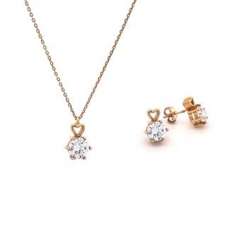 CONJUNTO PRATA DOURADA ZIRCNIAS - COLAR&BRINCO