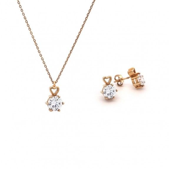 CONJUNTO PRATA DOURADA ZIRCNIAS - COLAR&BRINCO