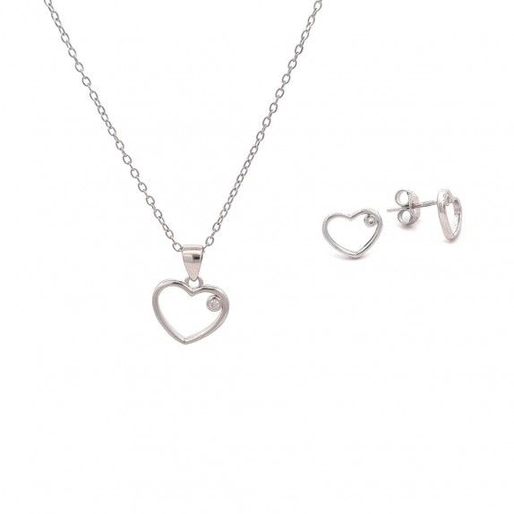 CONJUNTO PRATA DOURADA ZIRCNIAS - COLAR&BRINCO CORAO