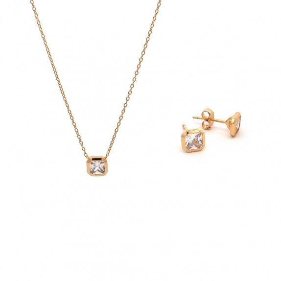 CONJUNTO PRATA DOURADA ZIRCNIA - COLAR&BRINCO